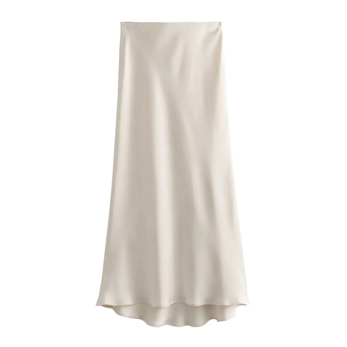 Satin Solid Pleated Midi Skirt