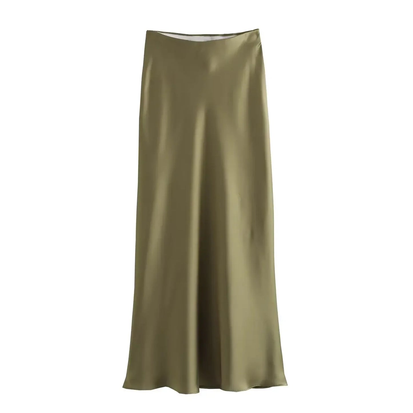 Satin Solid Pleated Midi Skirt